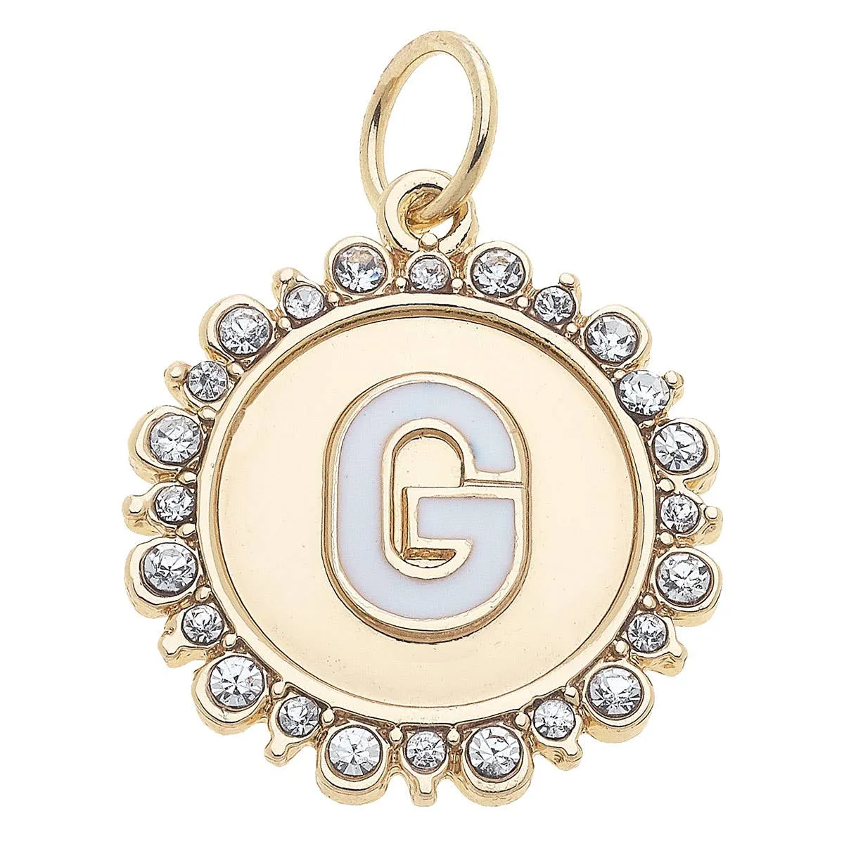 Rhinestone Letter Disc Charm in Shiny Gold: L