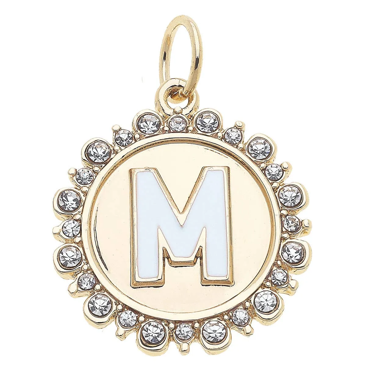 Rhinestone Letter Disc Charm in Shiny Gold: L