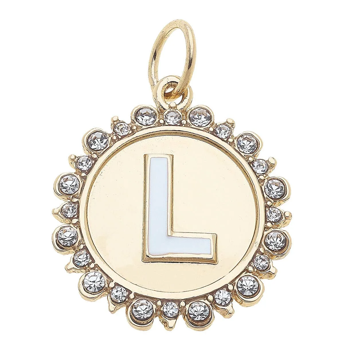 Rhinestone Letter Disc Charm in Shiny Gold: L
