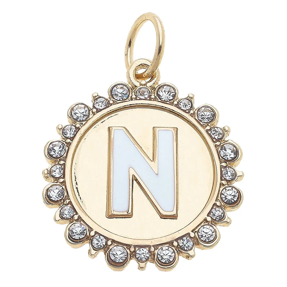 Rhinestone Letter Disc Charm in Shiny Gold: L