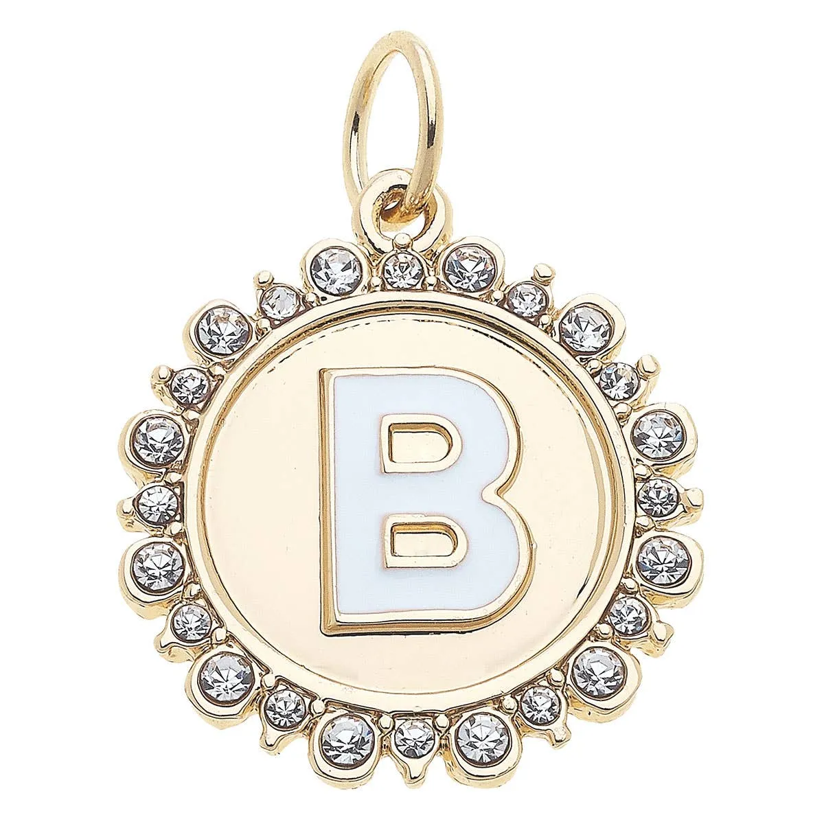 Rhinestone Letter Disc Charm in Shiny Gold: L