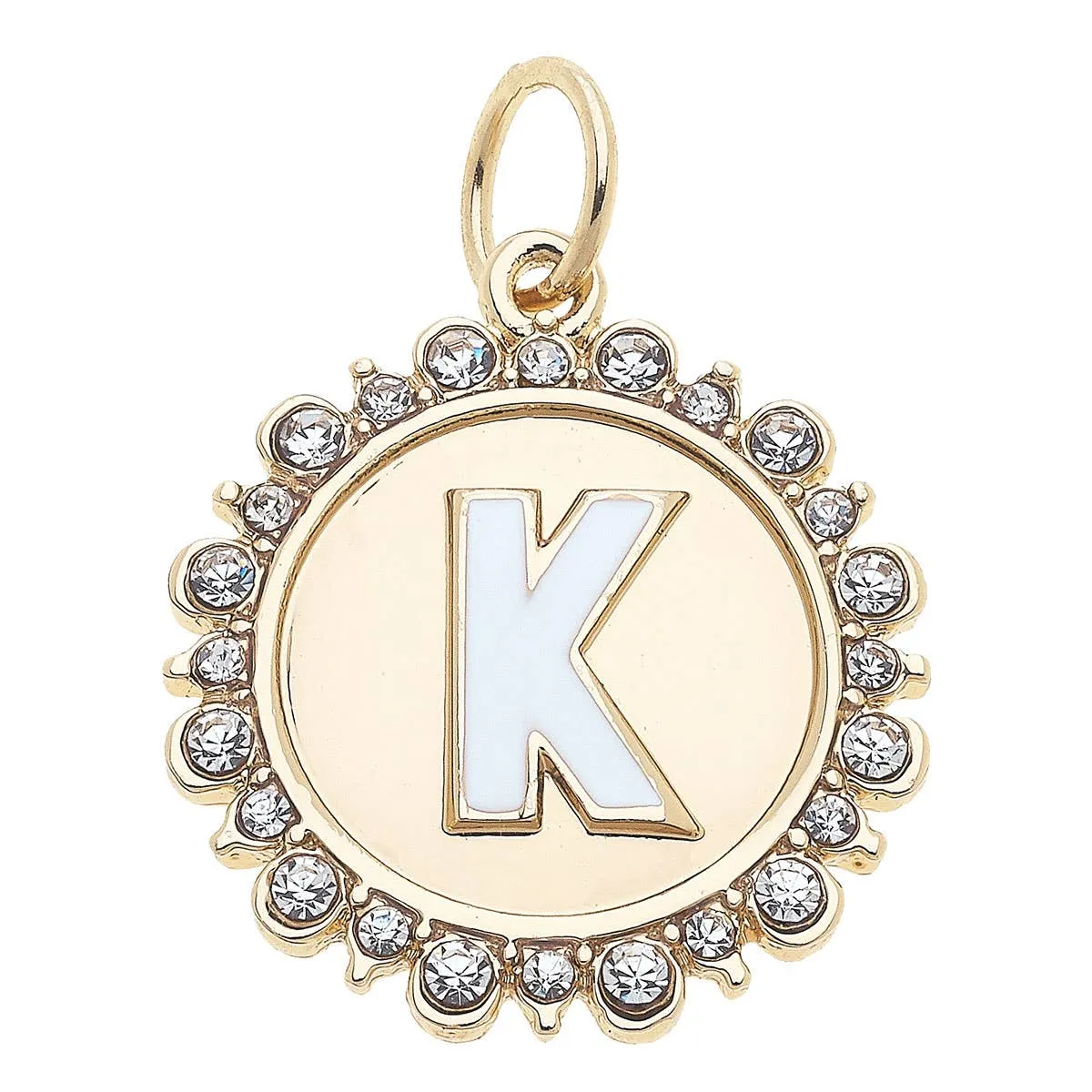 Rhinestone Letter Disc Charm in Shiny Gold: L