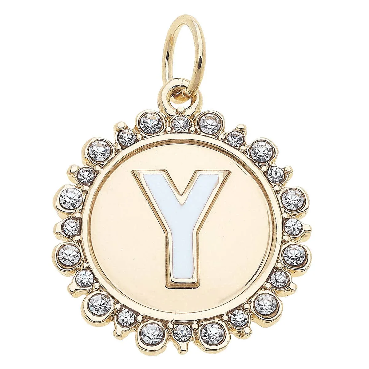 Rhinestone Letter Disc Charm in Shiny Gold: L