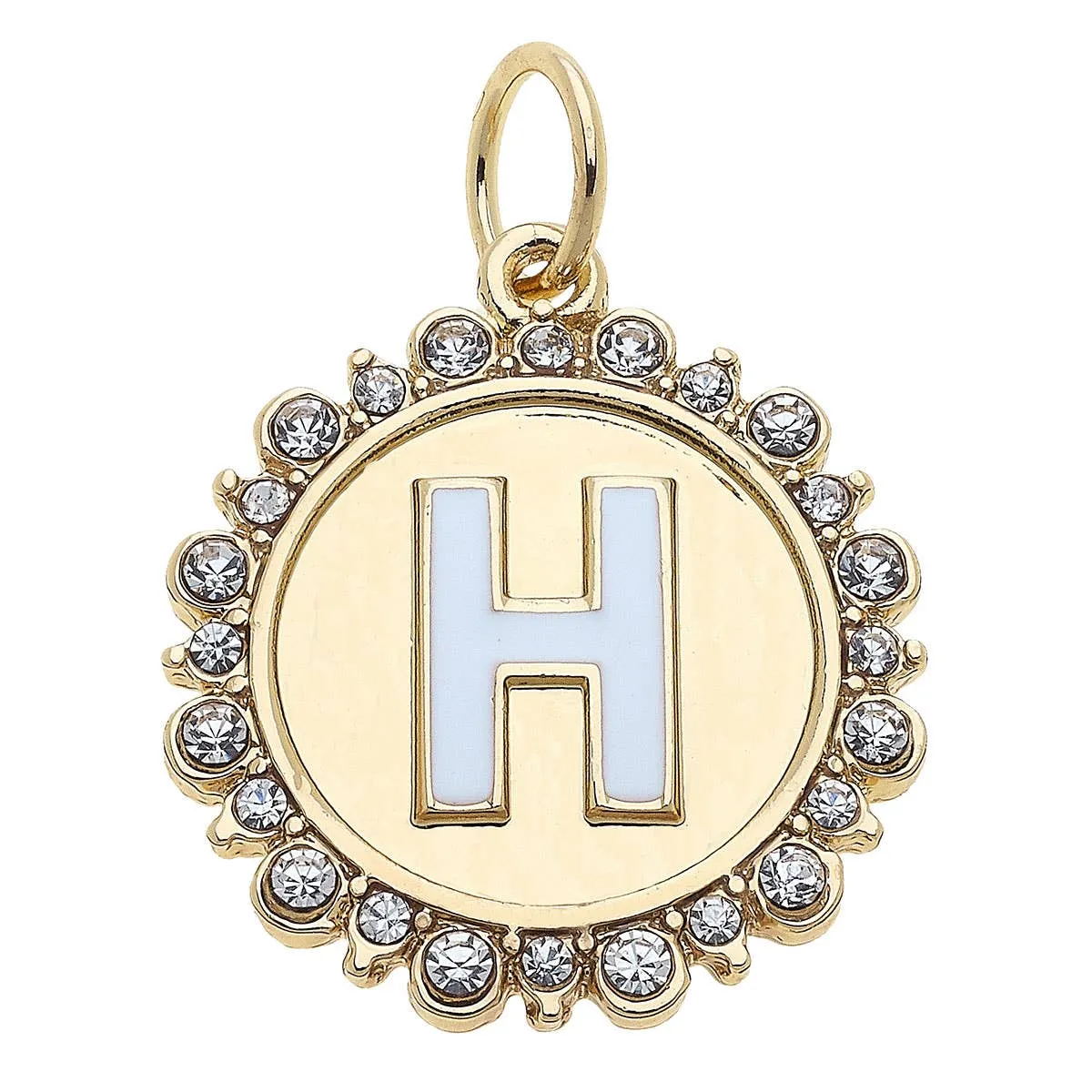 Rhinestone Letter Disc Charm in Shiny Gold: L