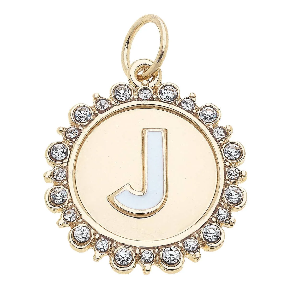 Rhinestone Letter Disc Charm in Shiny Gold: L