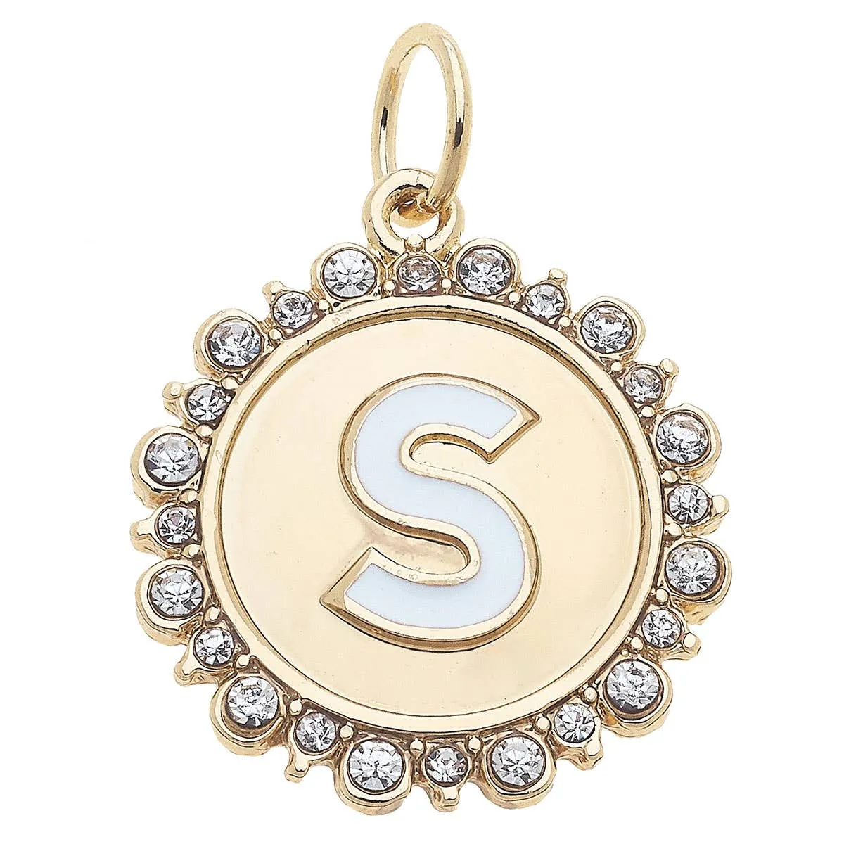 Rhinestone Letter Disc Charm in Shiny Gold: L