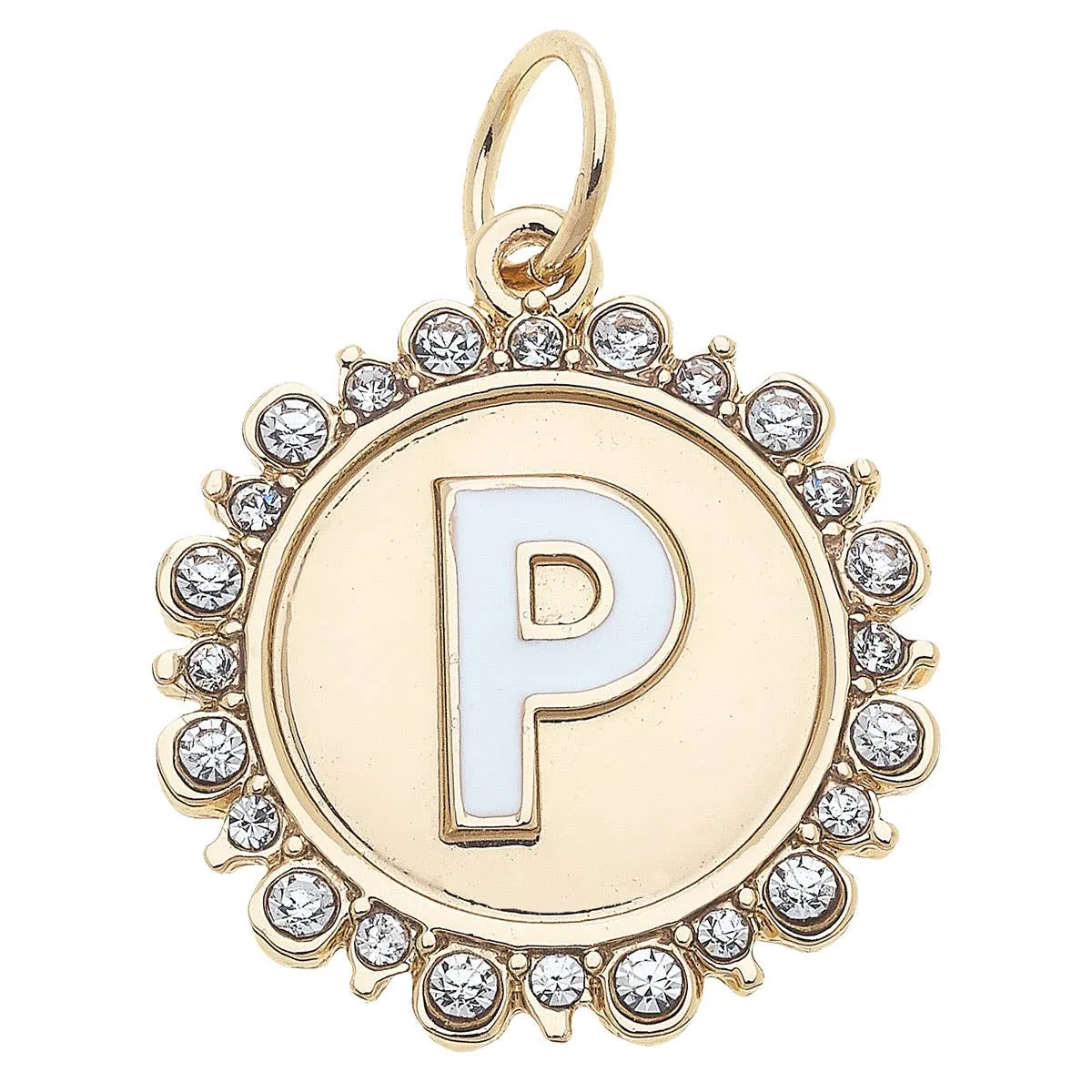 Rhinestone Letter Disc Charm in Shiny Gold: L