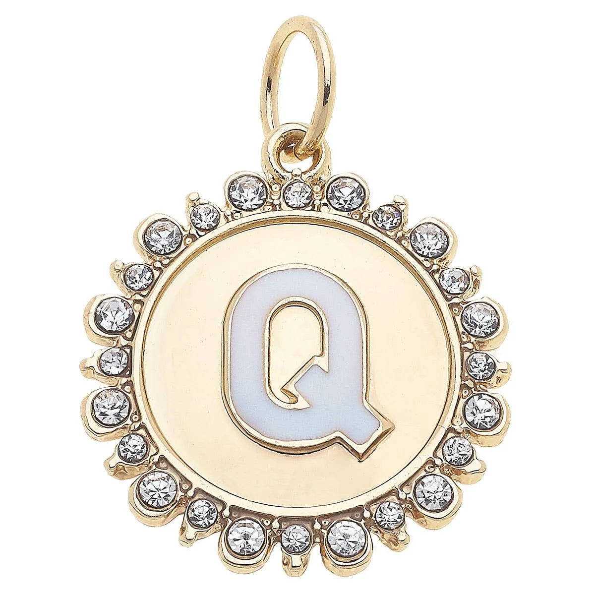 Rhinestone Letter Disc Charm in Shiny Gold: L