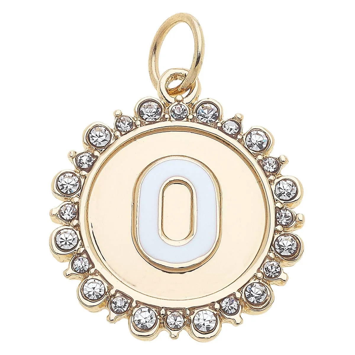 Rhinestone Letter Disc Charm in Shiny Gold: L