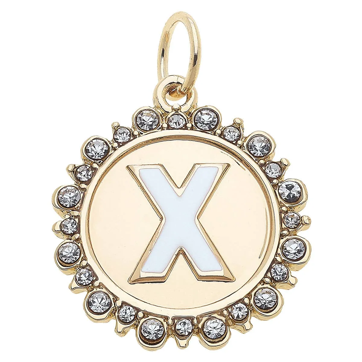 Rhinestone Letter Disc Charm in Shiny Gold: L