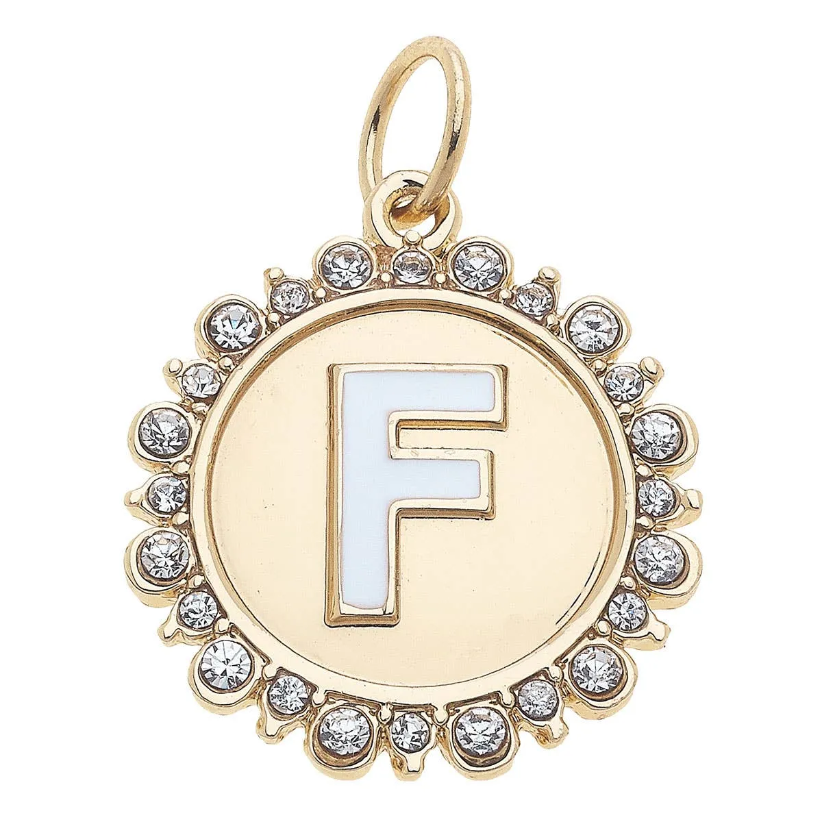 Rhinestone Letter Disc Charm in Shiny Gold: L