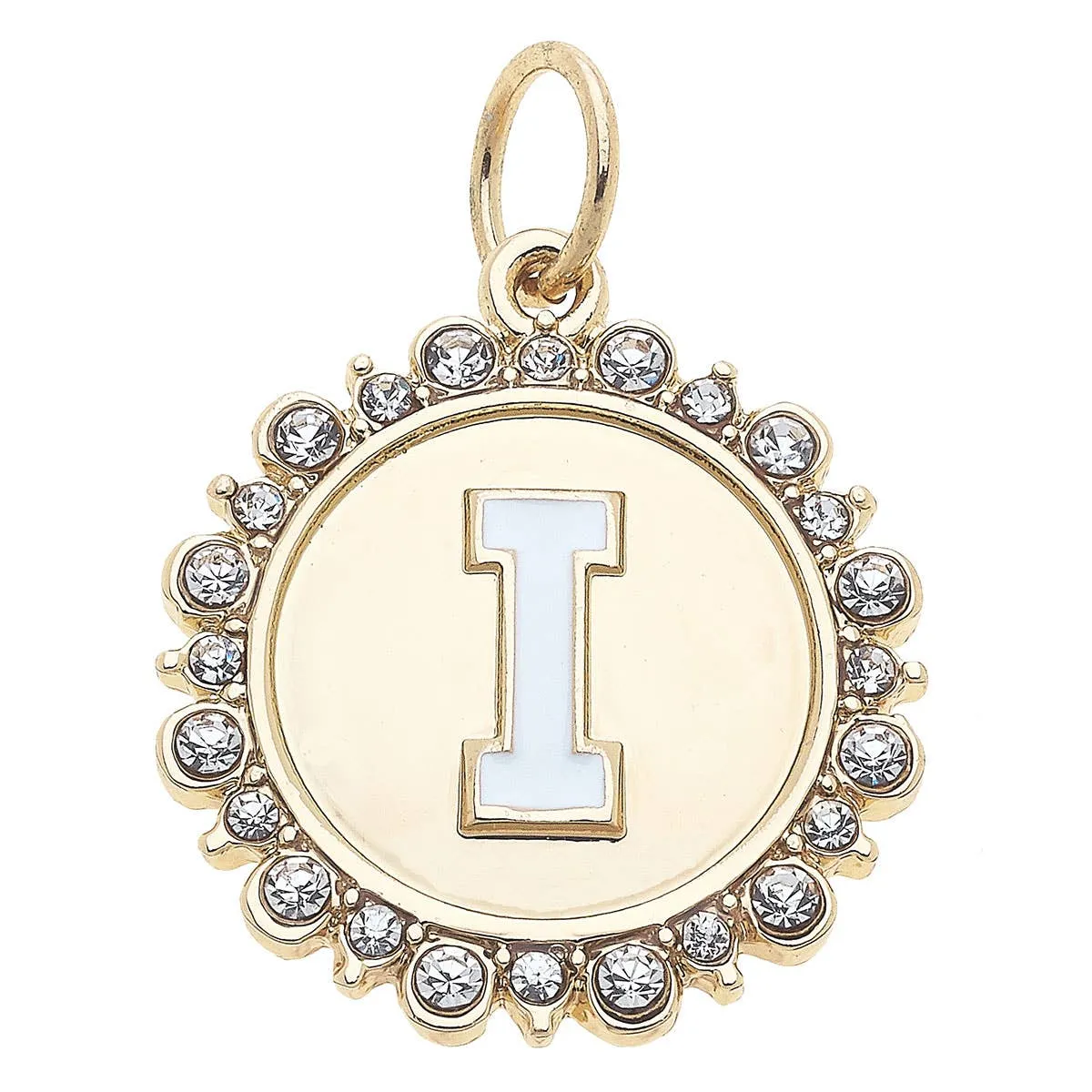 Rhinestone Letter Disc Charm in Shiny Gold: L