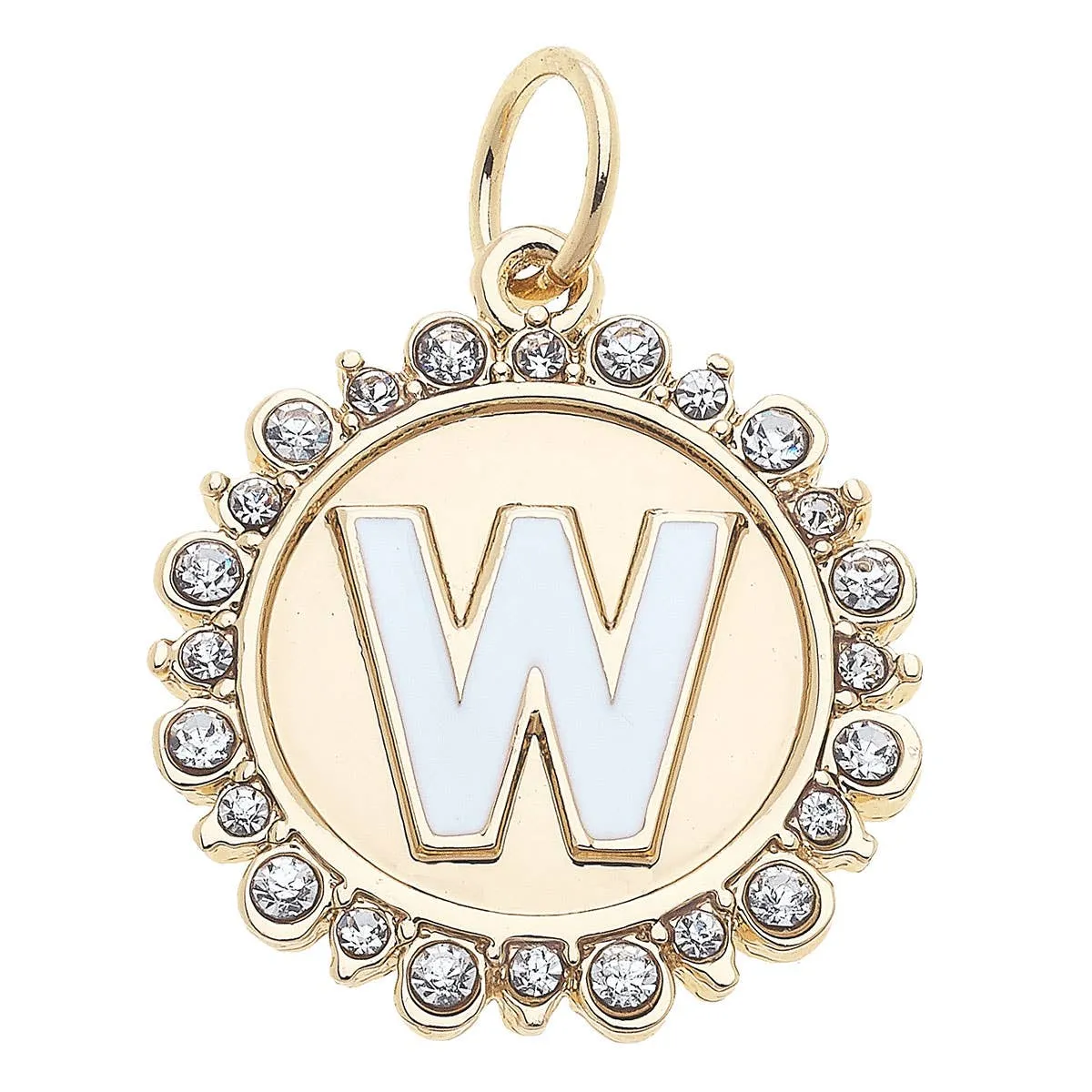 Rhinestone Letter Disc Charm in Shiny Gold: L