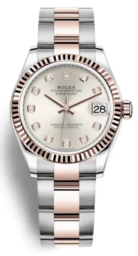 Rolex Datejust 31 Silver Diamond Dial Automatic Ladies Steel and 18kt Everose Gold Oyster Watch 278271SDO