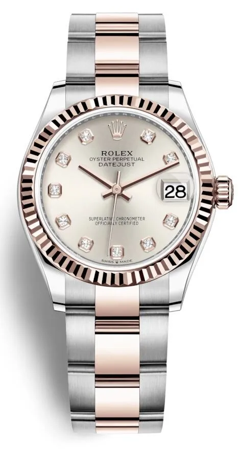 Rolex Datejust 31 Silver Diamond Dial Automatic Ladies Steel and 18kt Everose Gold Oyster Watch 278271SDO