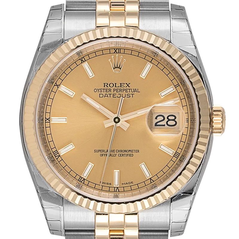 Rolex DateJust 36mm Stainless Steel & Yellow Gold Champagne/Index Dial 116233