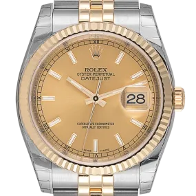 Rolex DateJust 36mm Stainless Steel & Yellow Gold Champagne/Index Dial 116233