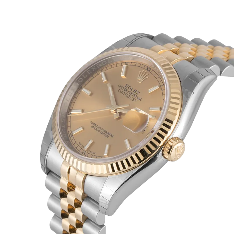 Rolex DateJust 36mm Stainless Steel & Yellow Gold Champagne/Index Dial 116233
