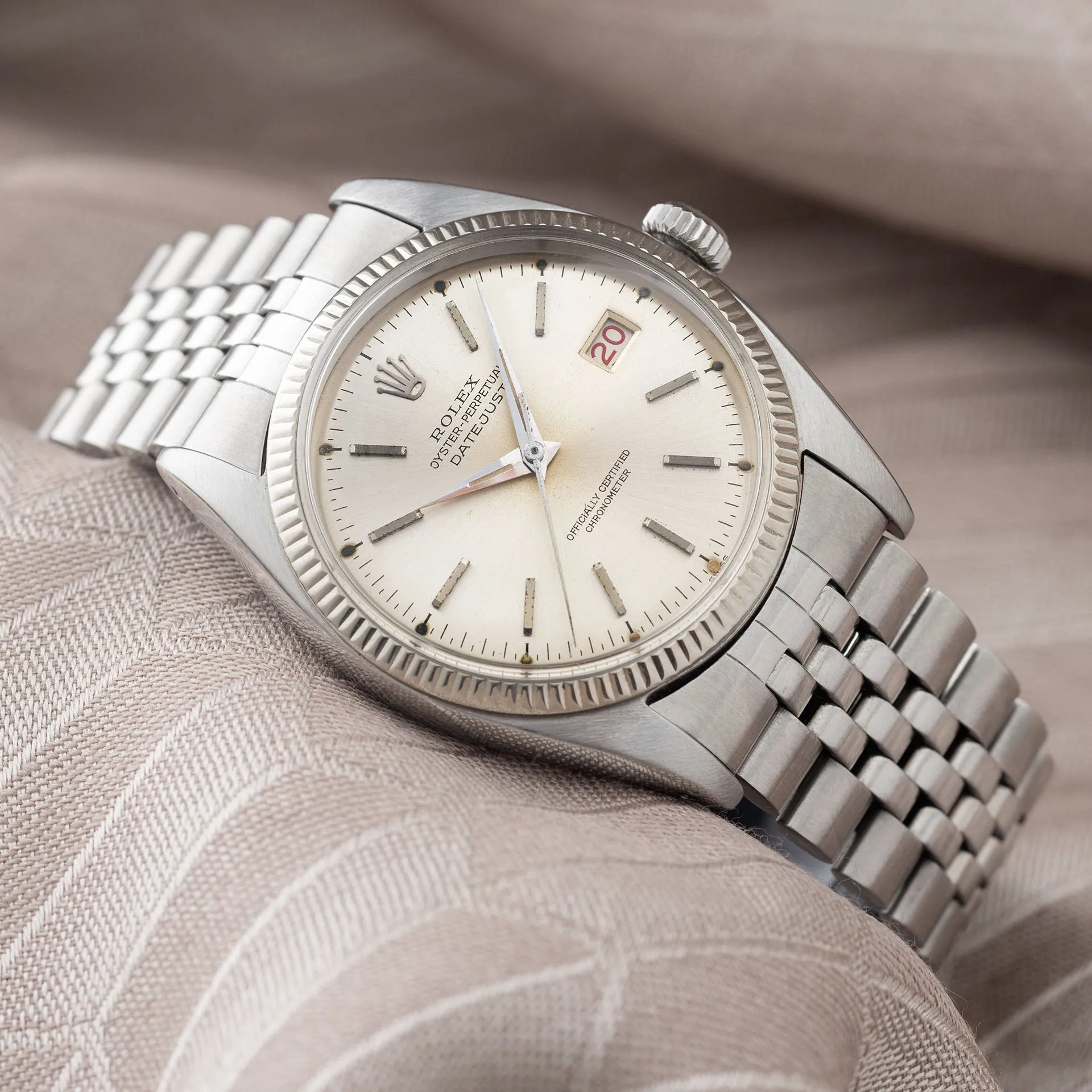 Rolex Datejust 6305 Ovettone Silver Dial with White Gold Bezel