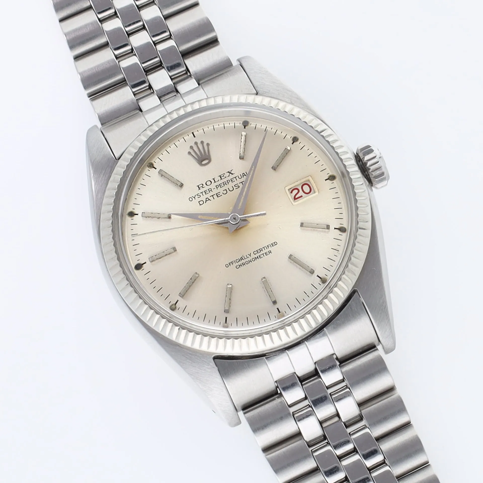 Rolex Datejust 6305 Ovettone Silver Dial with White Gold Bezel