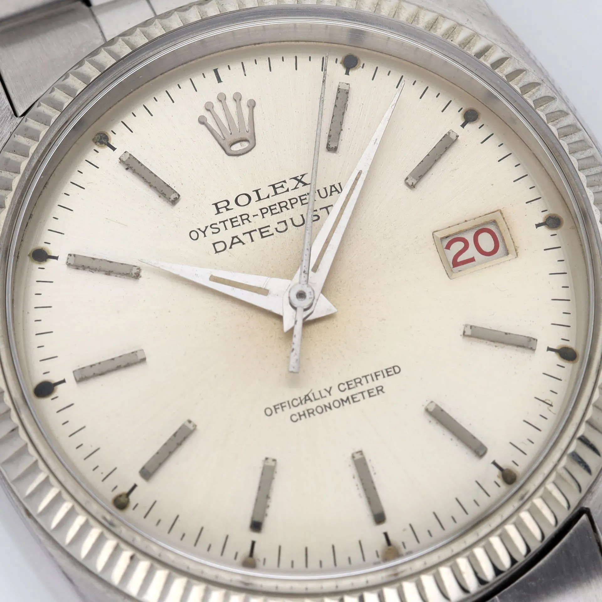 Rolex Datejust 6305 Ovettone Silver Dial with White Gold Bezel
