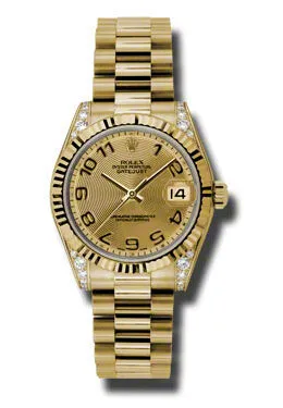 Rolex Datejust Lady 31 Champagne Concentric Circle Dial 18K Yellow Gold President Automatic Ladies Watch 178238CCAP