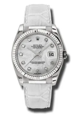 Rolex Datejust Mother of Pearl Diamond Dial 18kt White Gold White Leather Strap Men's Watch 116139MDL