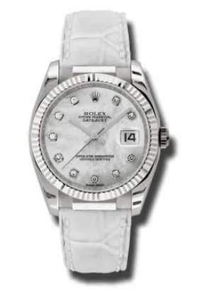 Rolex Datejust Mother of Pearl Diamond Dial 18kt White Gold White Leather Strap Men's Watch 116139MDL
