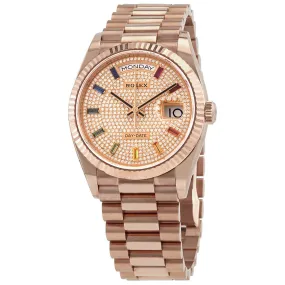 Rolex Day-Date 36 Diamond Paved Dial 18kt Everose Gold President Watch 128235DSP