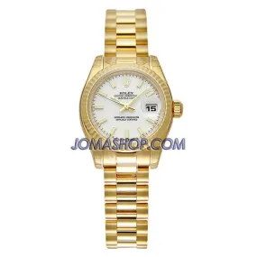 Rolex Lady-Datejust 26 White Dial 18K Yellow Gold President Automatic Ladies Watch 179178WSP
