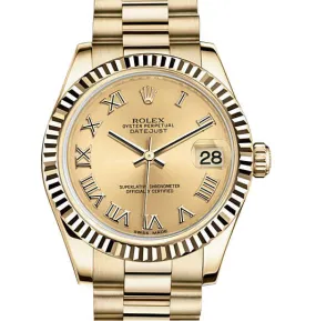 Rolex Lady-Datejust 31 Champange Dial 18K Yellow Gold President Automatic Ladies Watch 178278CRP