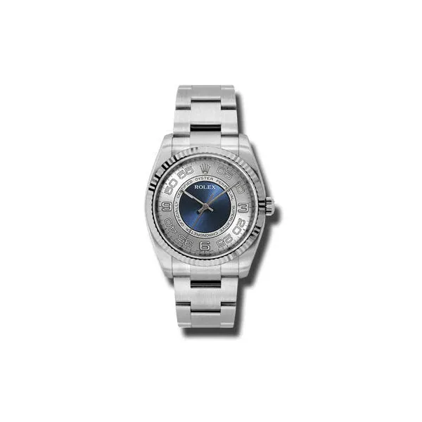 Rolex Oyster Perpetual 36 mm Silver Dial With Blue Center Dial Stainless Steel Bracelet Automatic Men's Watch 116034SBLAO