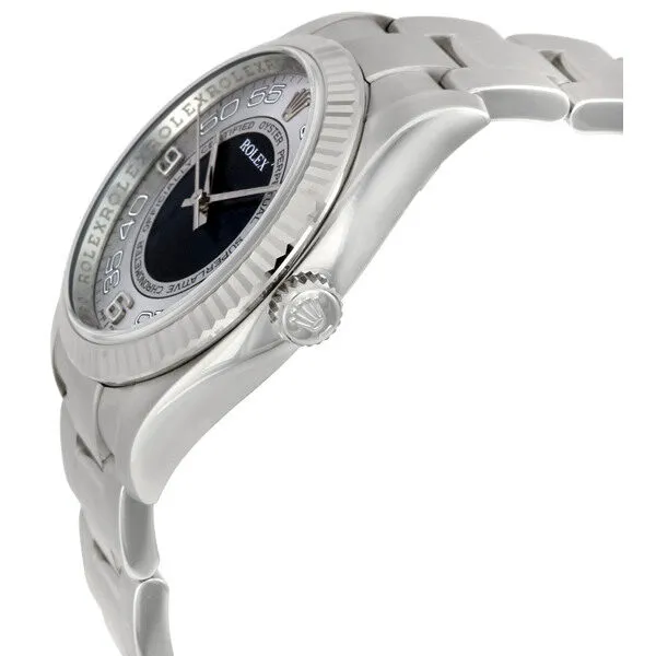 Rolex Oyster Perpetual 36 mm Silver Dial With Blue Center Dial Stainless Steel Bracelet Automatic Men's Watch 116034SBLAO