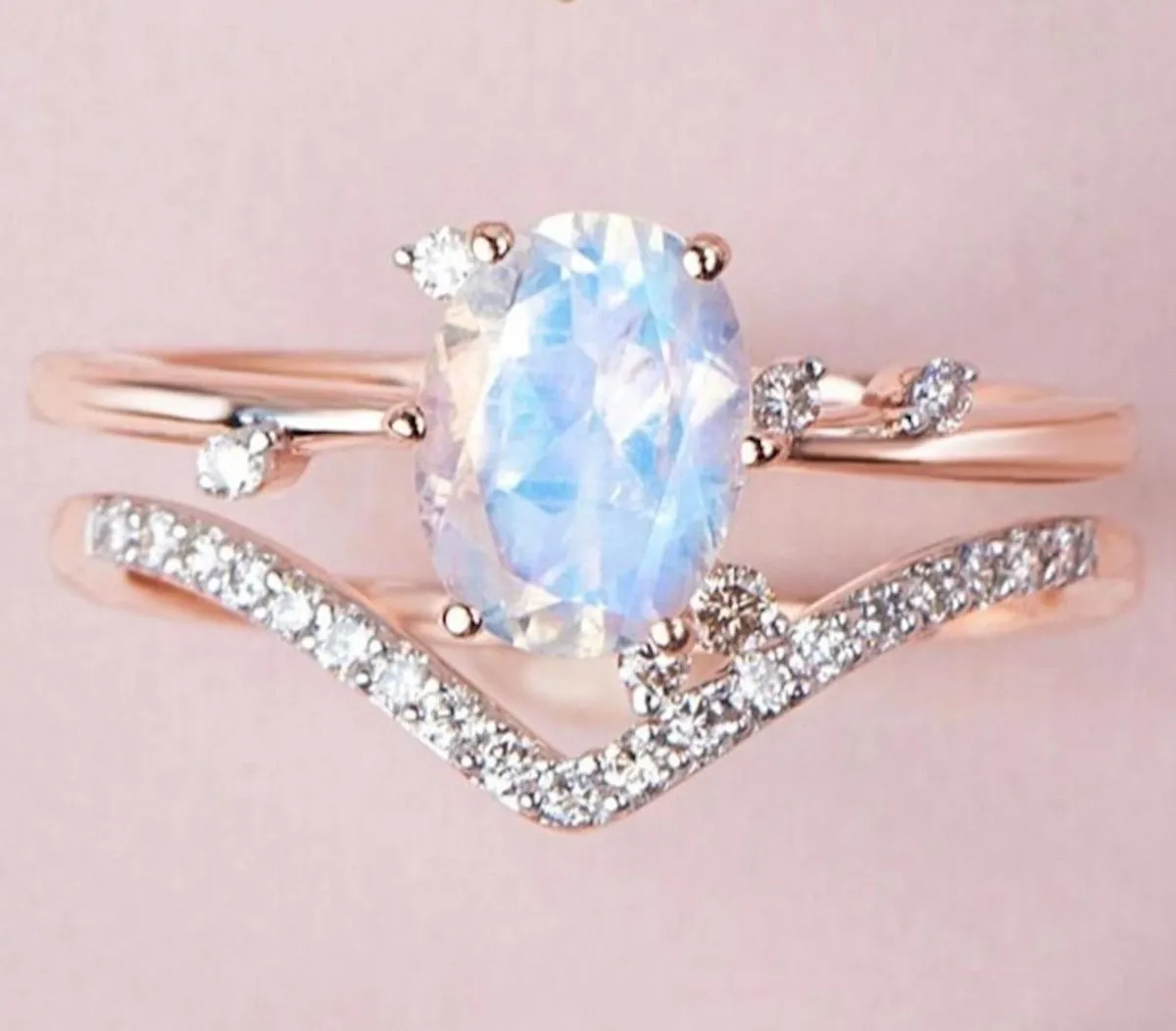 Rose Gold Moonstone Ring, Oval Shaped Leaf Ring, Rainbow Moonstone Wedding Band Anniversary Stone Gift For Her, 925 Sterling Silver Gemstone