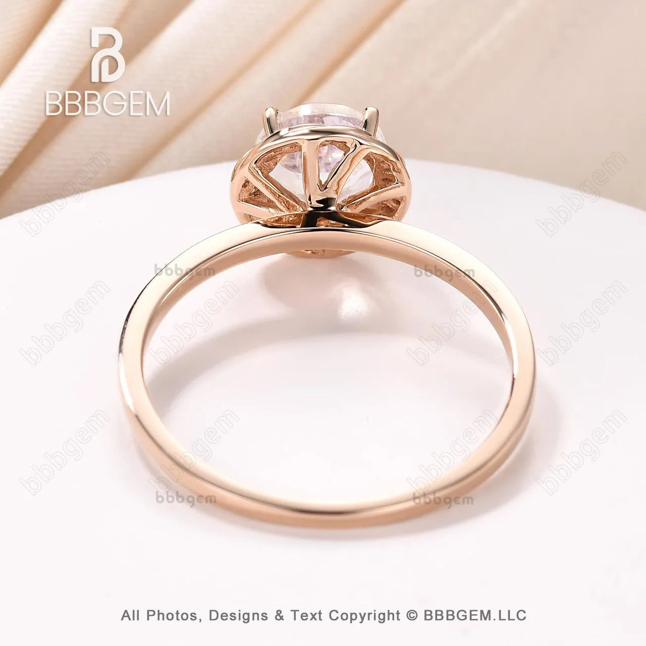 Rose Gold Natural Rainbow Moonstone Engagement Ring Halo Diamond Wedding Ring