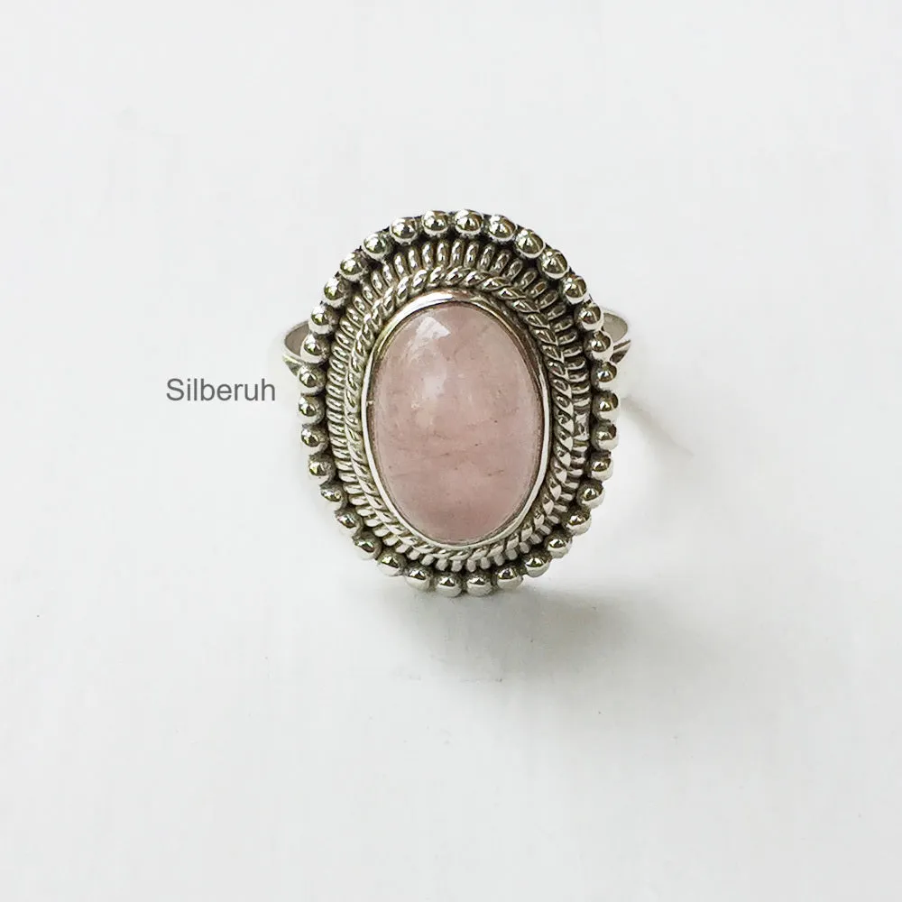 Rose Quartz Tribal Silver Ring