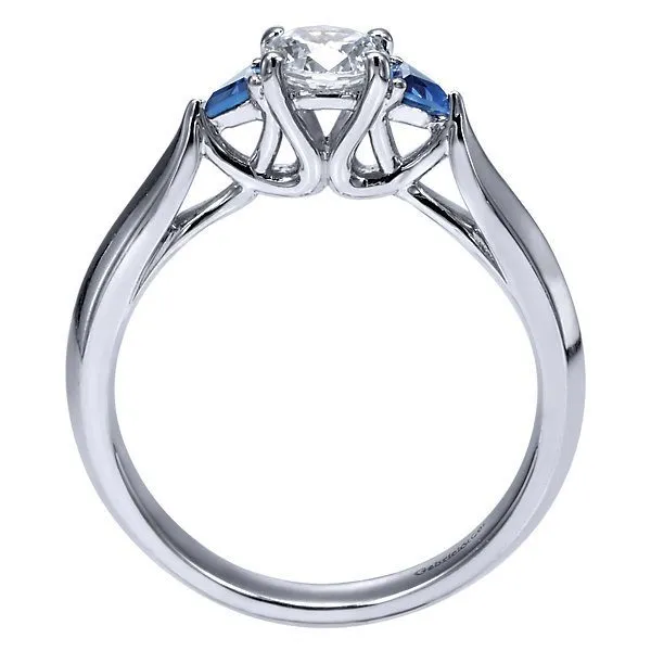 Round Diamond Ring With Trillion Sapphires 1/2ct 14K