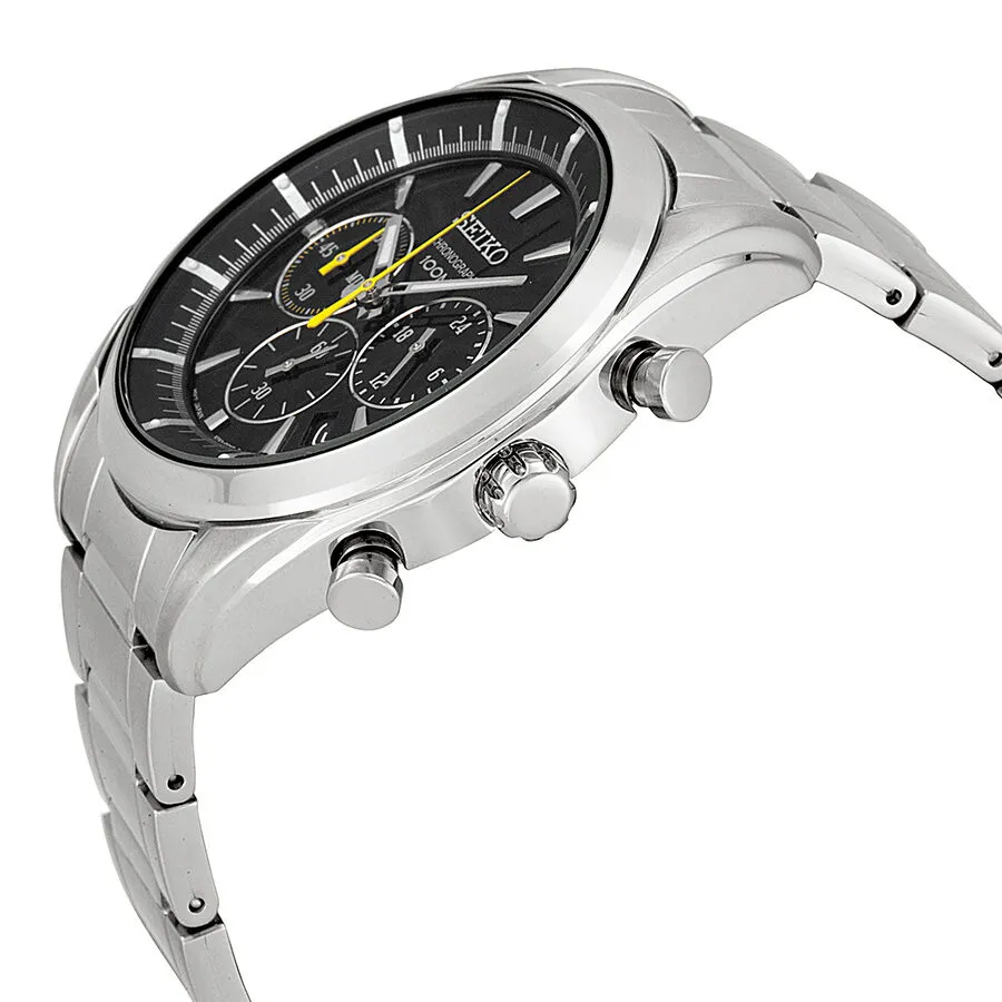 Seiko Chronograph Black Dial Stainless Steel Men's Watch SSB087