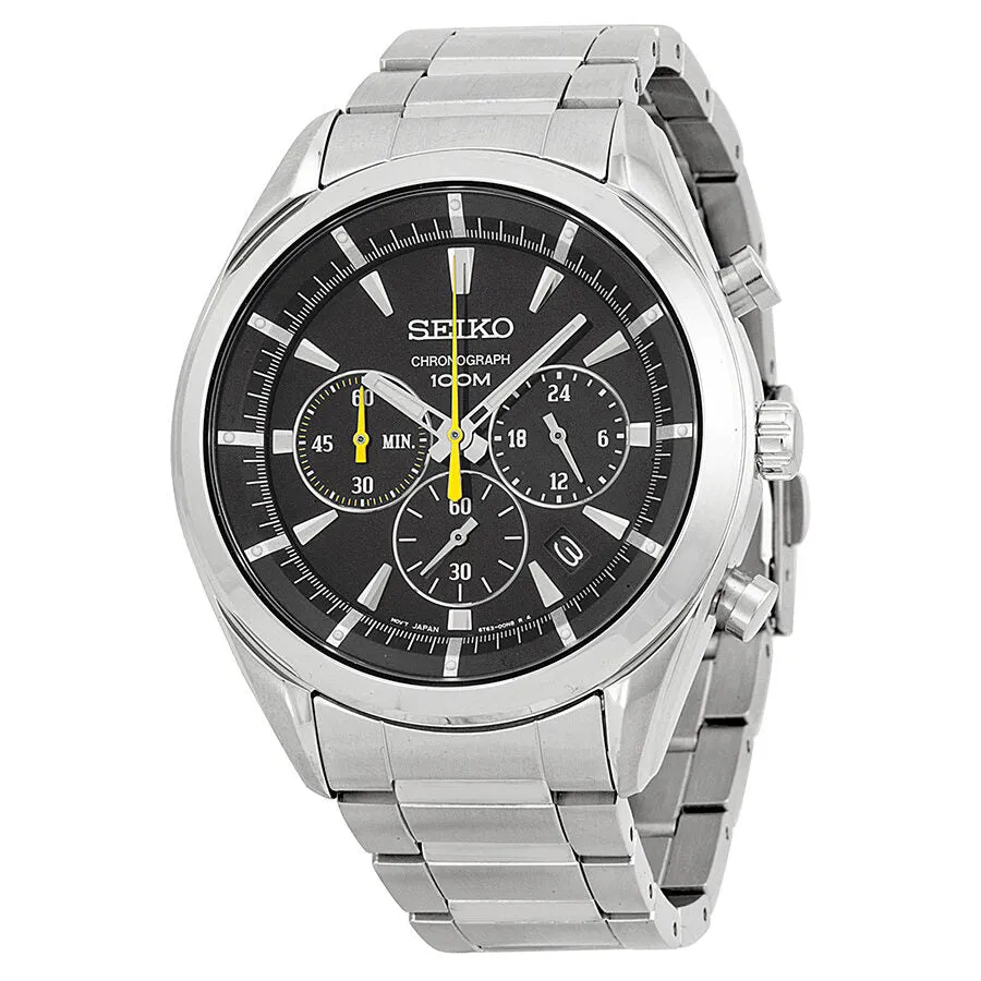 Seiko Chronograph Black Dial Stainless Steel Men's Watch SSB087