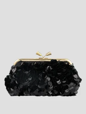 Sequined Maud Tassel Clutch in Black