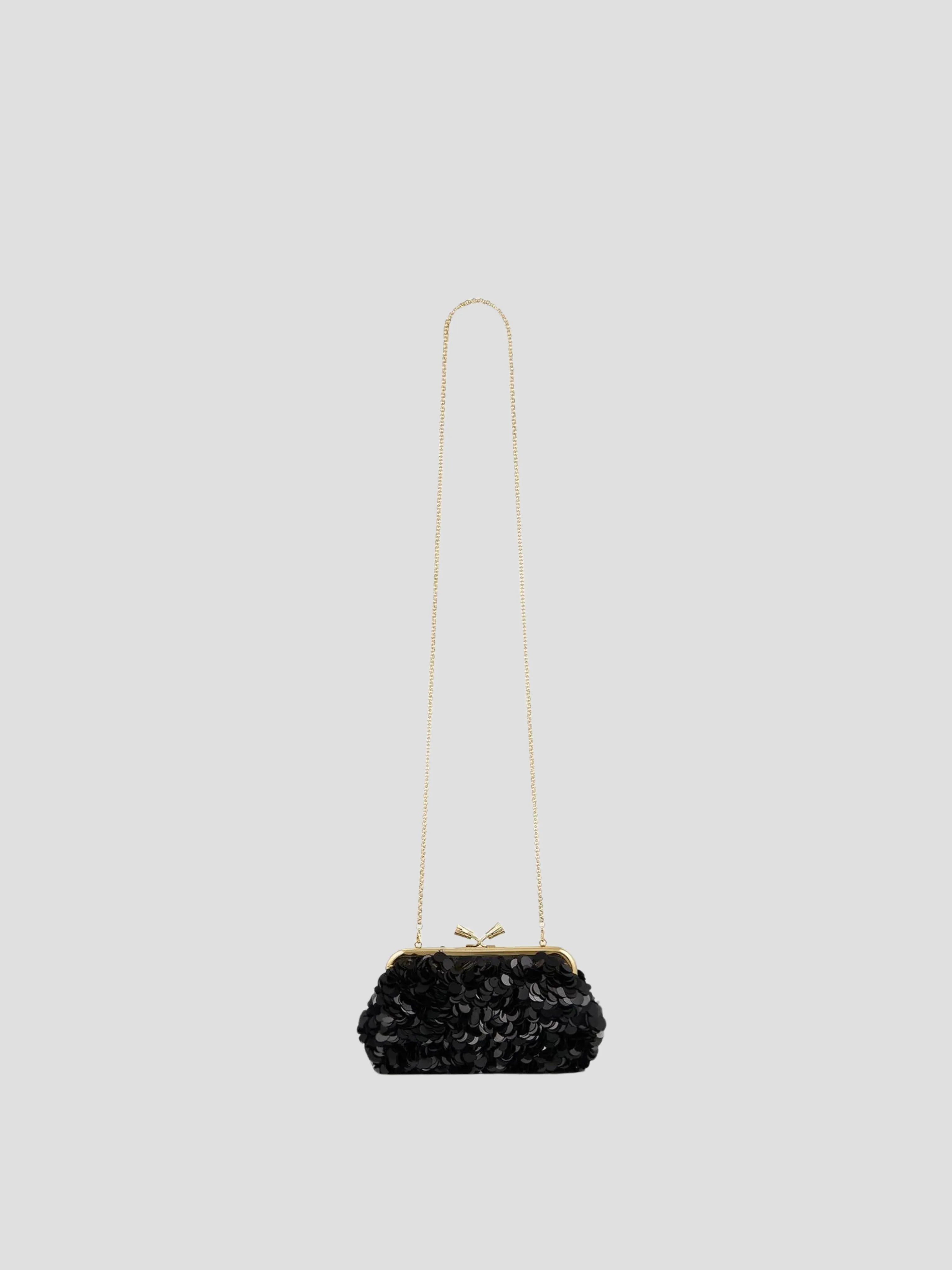 Sequined Maud Tassel Clutch in Black