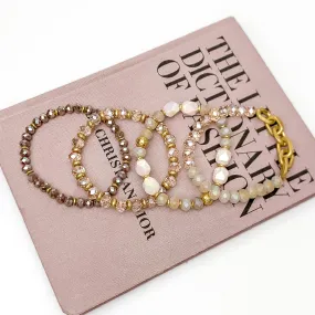 Set of Four | Glorious Gold Crystal Beaded Bracelet Set in Mauve Purple