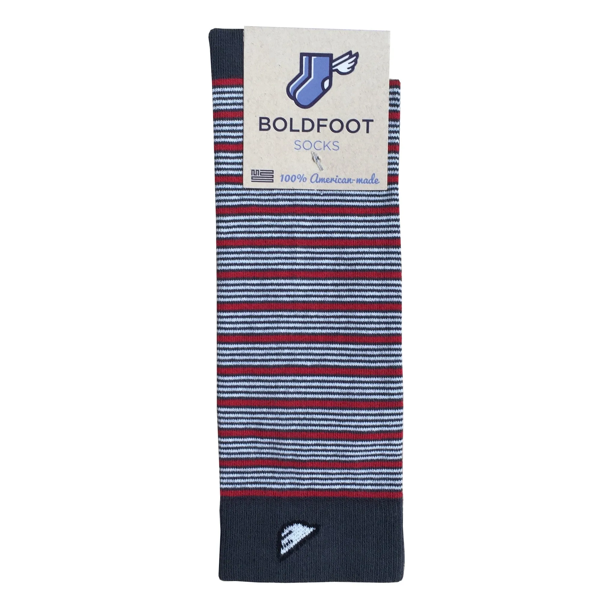 Sidekick - Dark Grey, Red & White. American Made Dress / Casual Stripe Socks