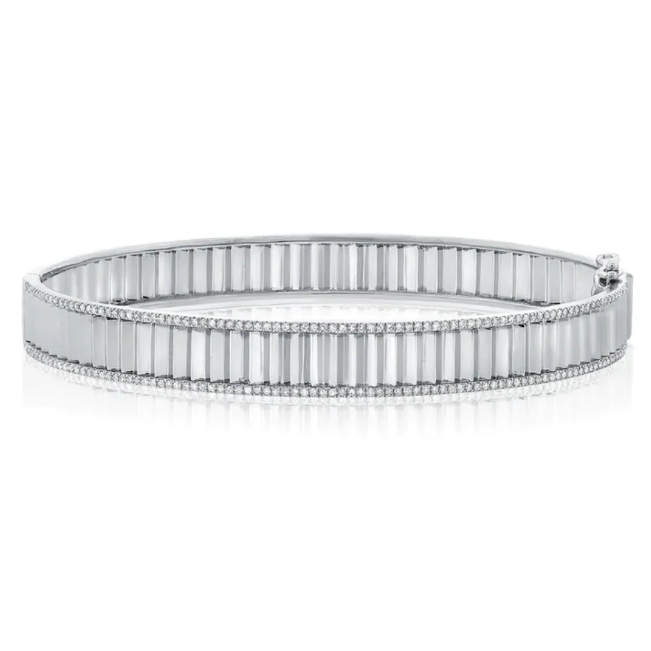 Slim Fluted Pave Outline Bangle