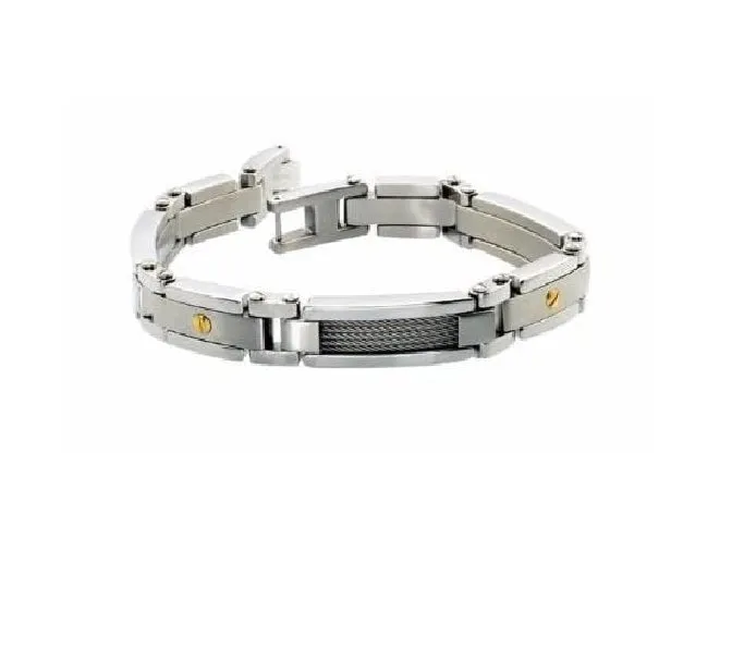 Stainless Steel Gold IP Screws Link Bracelet | Italgem Steel