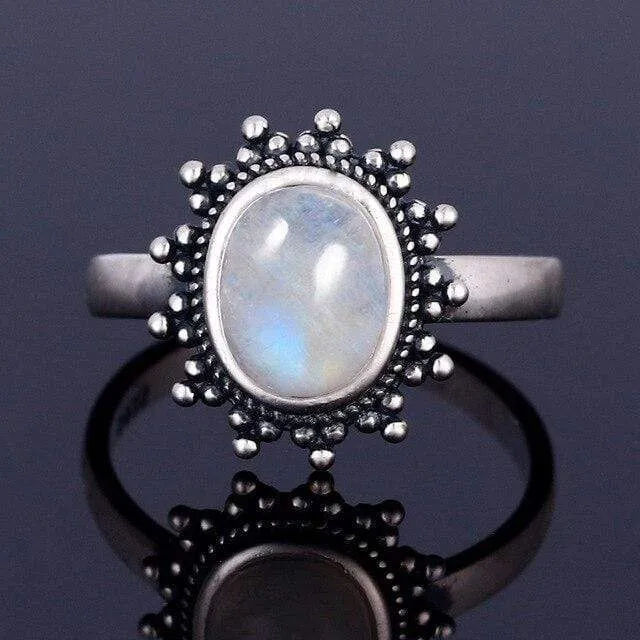 Sterling Silver Moonstone Moon Ring