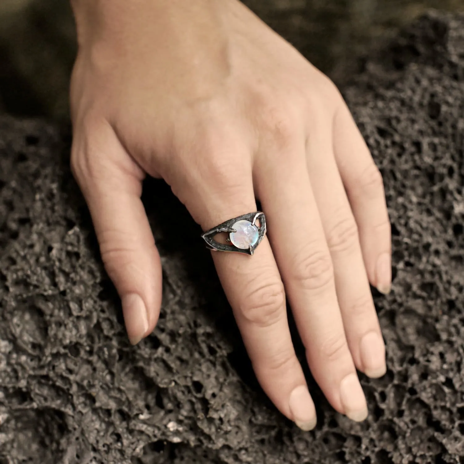 Sterling Silver Rainbow Moonstone Ring "Atlantida"