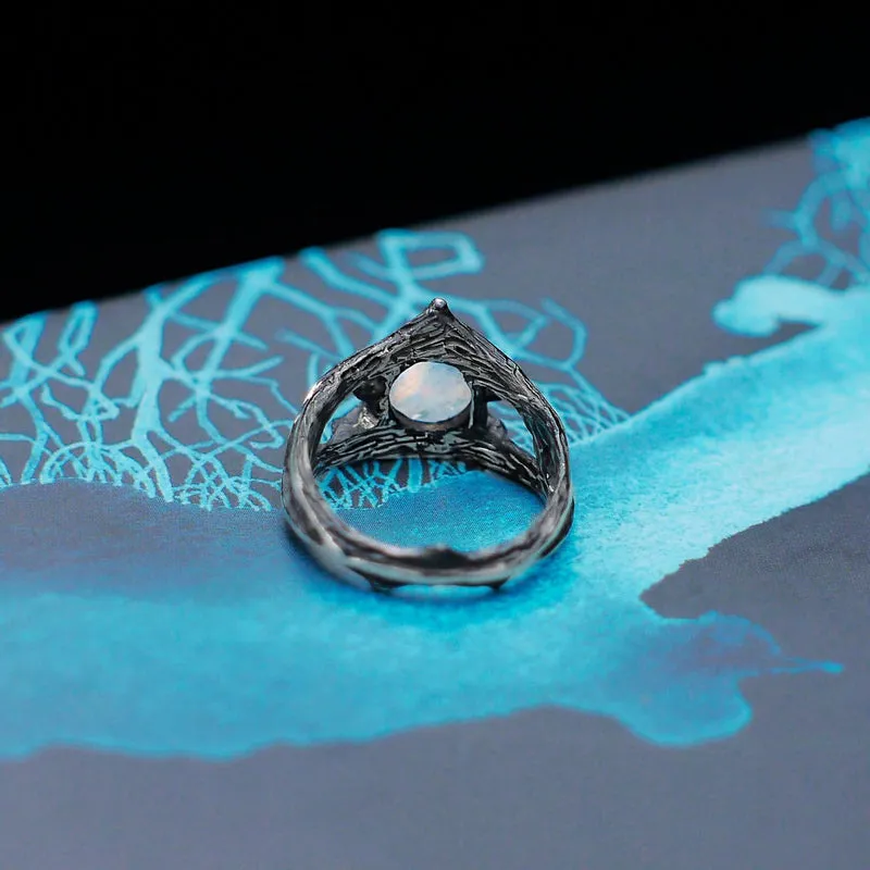 Sterling Silver Rainbow Moonstone Ring "Atlantida"
