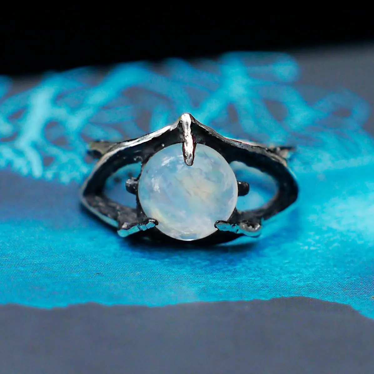 Sterling Silver Rainbow Moonstone Ring "Atlantida"