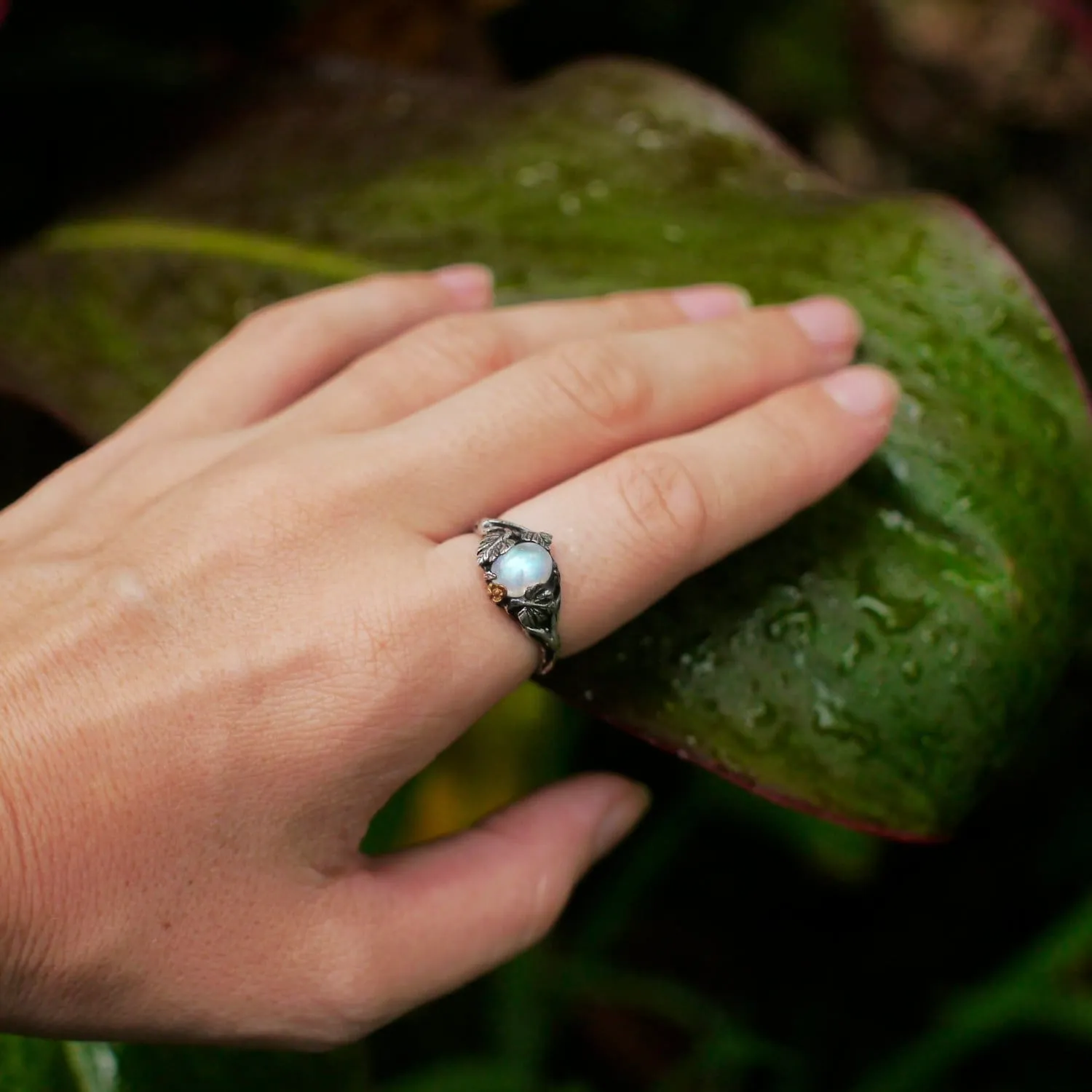 Sterling Silver Rainbow Moonstone Ring "Daisy"